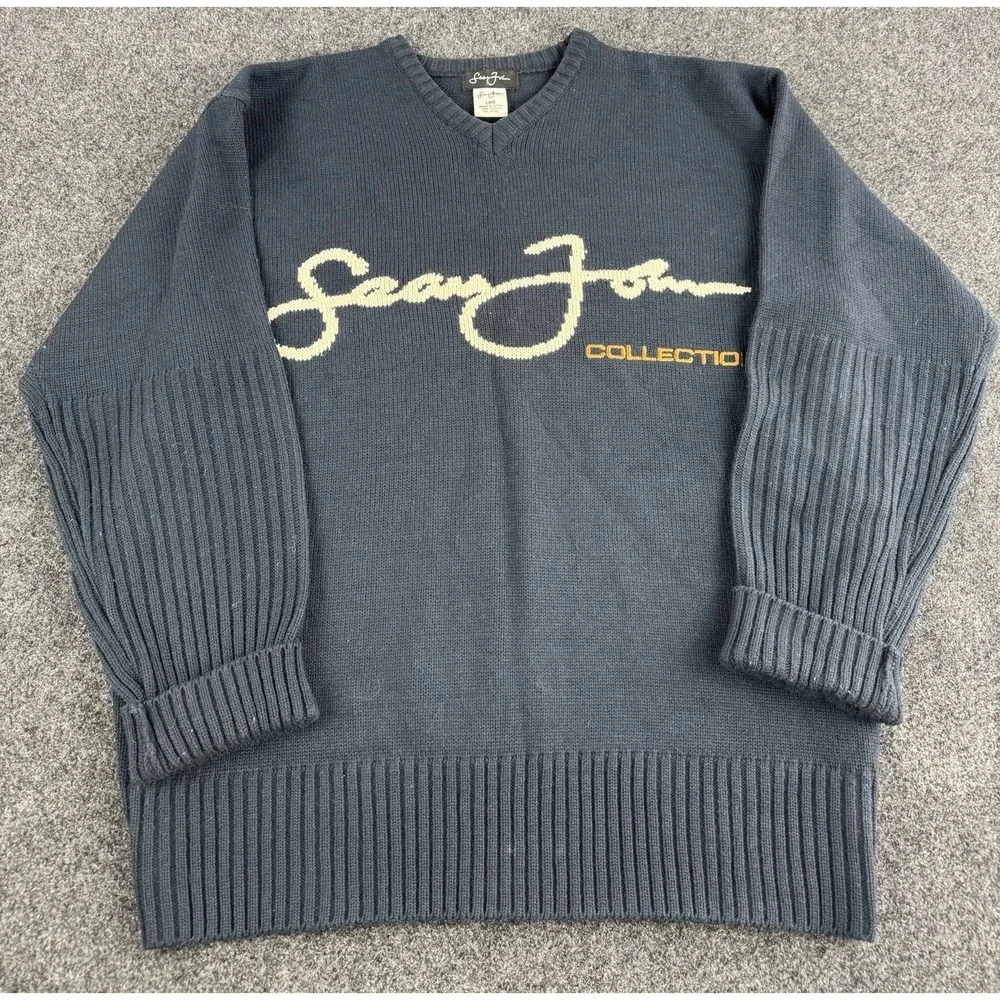 Vintage Sean John Collection Sweater Mens L Spellout Logo Knit